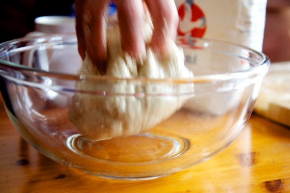 Roll the dough and cover completely with the oil, then cover and leave to rest again. As mentioned previously, this can be extended by retarding in the fridge.