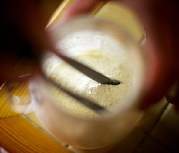 Feeding Frank with flour and water, and then he is put back out in the outdoor fridge to sleep