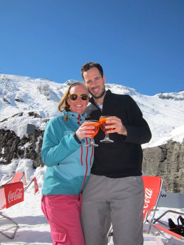 Jules and Tommi enjoying Aperol Spritz in the sunshine - Chatel