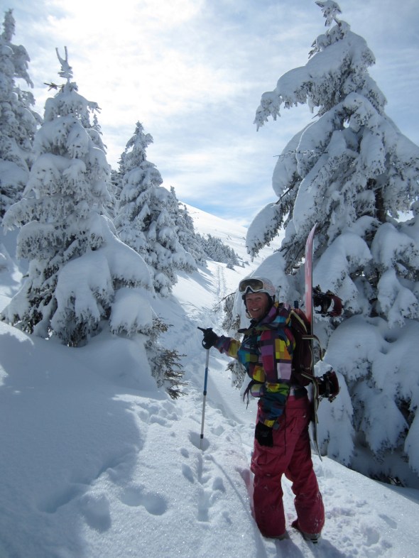 Julie on the boot pack up the ridge line.