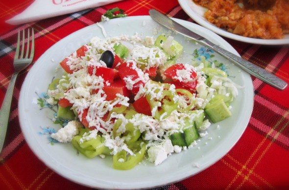 An example of shopska salad that we actually ate in Bulgaria (but you get the idea)