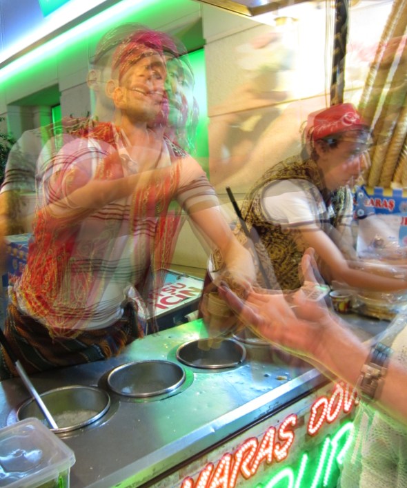 Ice cream in the pot, in the air, in the face, on the cone, in the hand, oh not quite, back in the face...